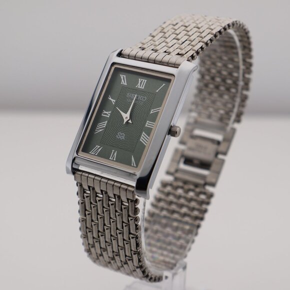 Seiko Slim Vintage Quartz Men's Wrist Watch Green  Dial with New Chain Bracelet - Picture 4 of 6